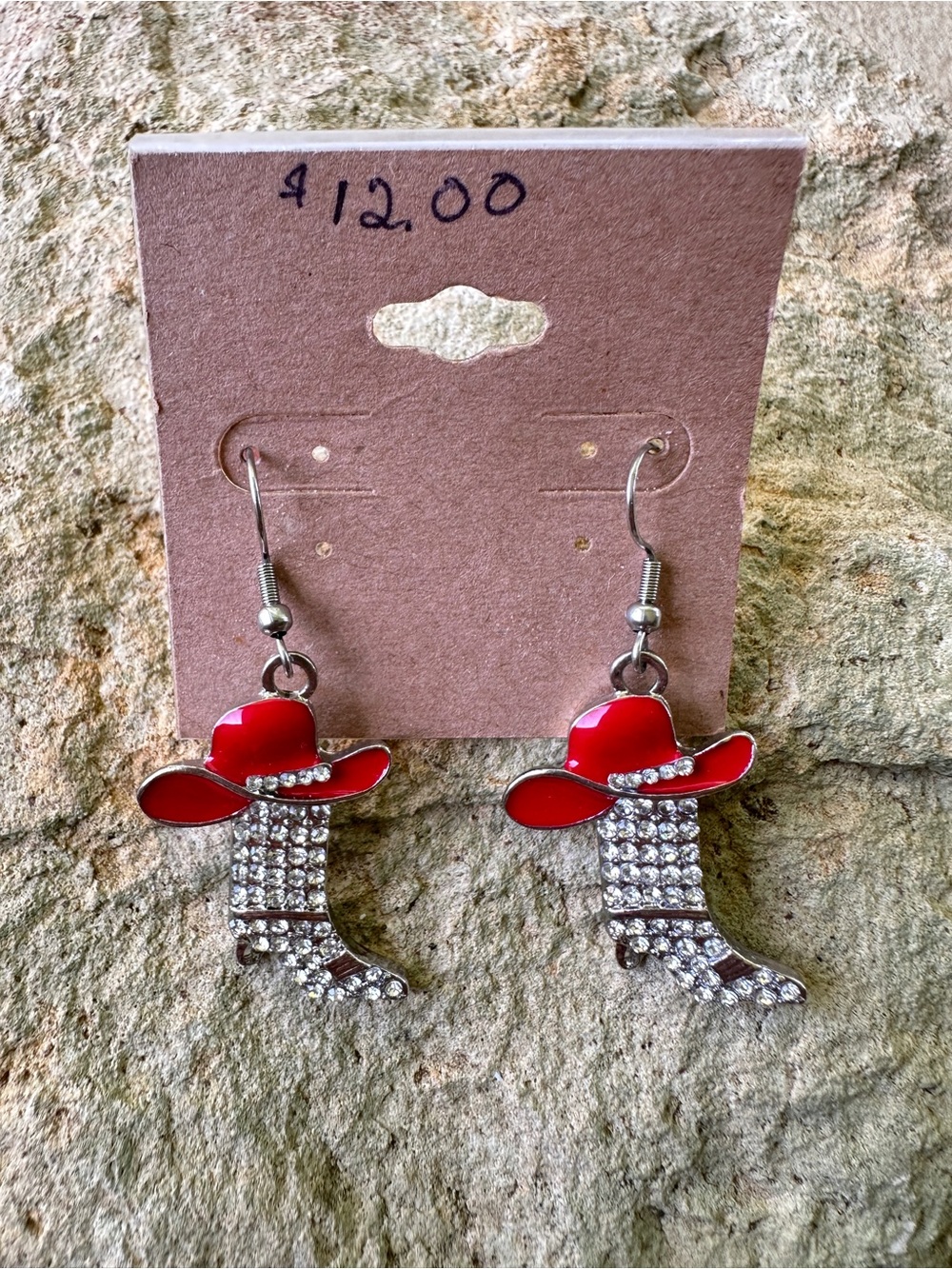 Red Cowboy Hat & Rhinestone Boot Dangle Earrings